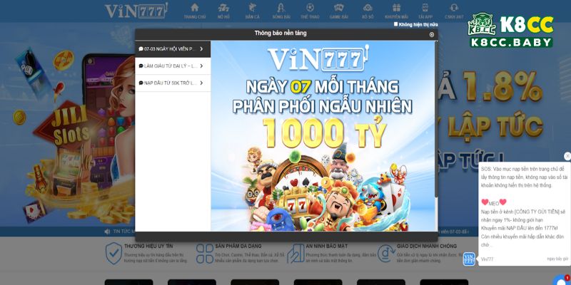 Vin777 với giao diện phù hợp với nhiều người chơi